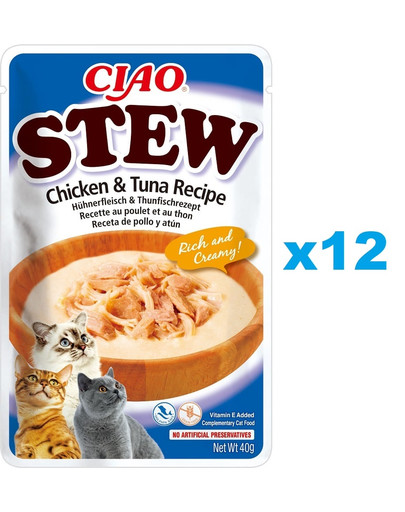 INABA CIAO Stew uzupełniająca mokra karma w sosie dla kotów 12x40 g