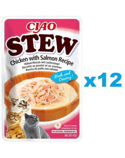 INABA CIAO Stew uzupełniająca mokra karma w sosie dla kotów 12x40 g