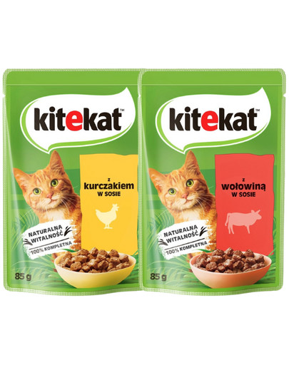 KITEKAT Mix smaków w sosie Kurczak i Wołowina 56x85 g dla dorosłych kotów