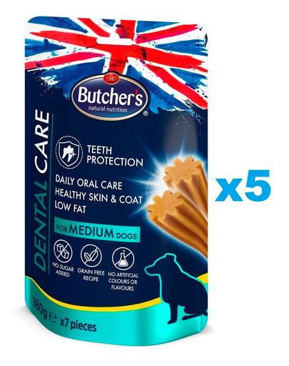 BUTCHER'S Dental Care for Medium Dogs 5x180g przysmaki denstystyczne dla psów ras średnich