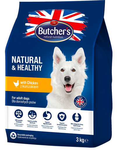 BUTCHER'S Natural&Healthy sucha karma dla psa z kurczakiem 3 kg