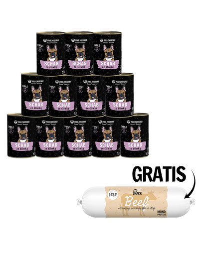 PAKA ZWIERZAKA Seventh Heaven Schab ze śliwką (pork&plum) 12 x 400 g + Kiełbaska z wołowiny dla psa 200g GRATIS