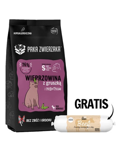 PAKA ZWIERZAKA Seventh Heaven Karma sucha Wieprzowina z gruszką S 9 kg + Kiełbaska z wołowiny dla psa 200g GRATIS