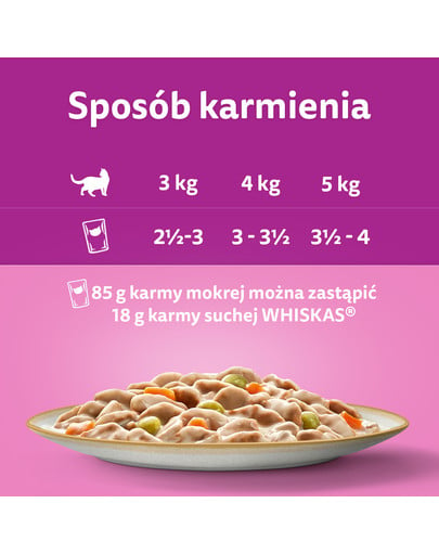 WHISKAS Adult saszetka 4x85g Kremowe Wariacje mokra karma dla dorosłych kotów w sosie z: kurczakiem i warzywami, jagnięciną i indykiem