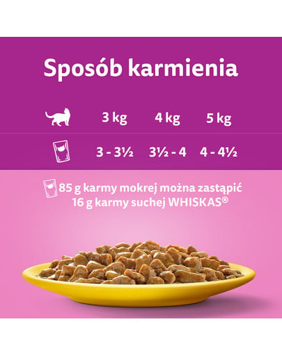 WHISKAS Adult saszetka 4x85 g Drobiowa Uczta mokra karma dla dorosłych kotów w sosie z: kurczakiem, indykiem