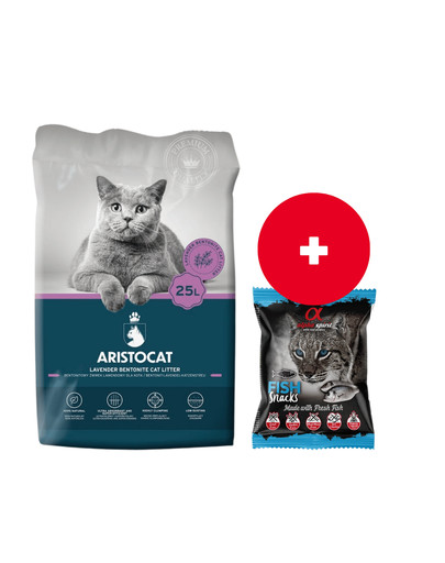 ARISTOCAT Bentonite Plus żwirek bentonitowy lawendowy 25 l + ALPHA SPIRIT Przysmak w kostce dla kota ryba 50 g GRATIS