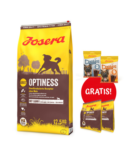 JOSERA Optiness 12,5kg dla dorosłych psów ras średnich i dużych + 2x900g & 2x Denties 180g GRATIS