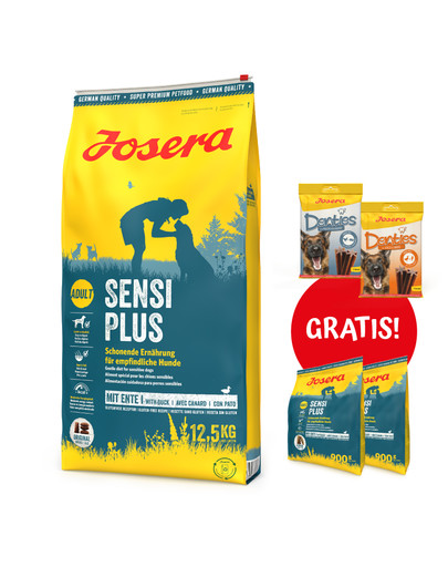 JOSERA SensiPlus 12,5kg dla dorosłych psów z wrażliwym układem pokarmowym + 2x900g & 2x Denties 180g GRATIS