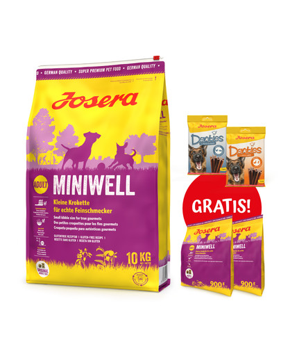 JOSERA Miniwell 10kg dla dorosłych psów ras małych + 2x900g & 2x Denties 180g GRATIS