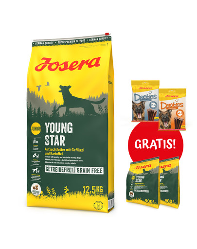 JOSERA YoungStar 12,5kg dla szczeniąt i młodych psów + 2x900g & 2x Denties 180g GRATIS