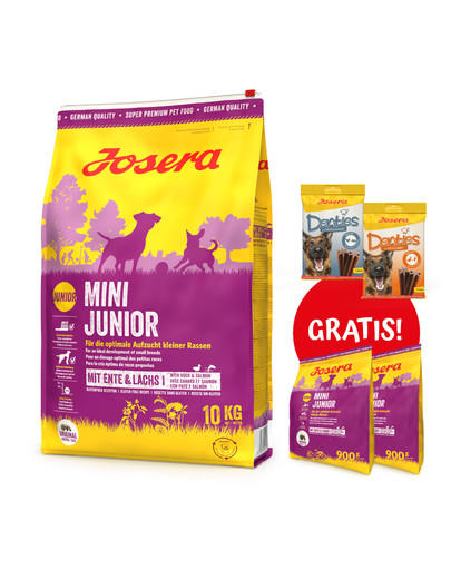 JOSERA Mini Junior 10kg dla szczeniąt ras małych + 2x900g & 2x Denties 180g GRATIS