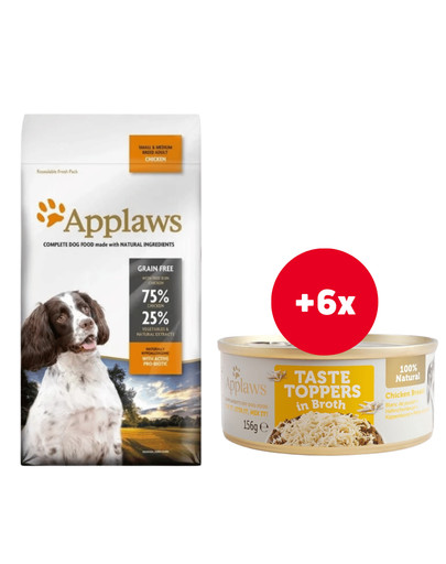 APPLAWS Adult Dog Small Medium Chicken 2 kg z kurczakiem dla psów małych i średnich ras z kurczakiem + Pierś z kurczaka w bulionie 6 x 156 g GRATIS