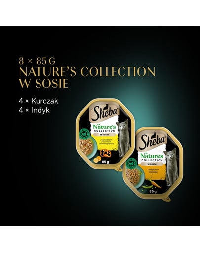 SHEBA Nature's Collection Drobiowe Smaki w sosie tacka 8x85g kurczak z papryka i indyk z marchewką