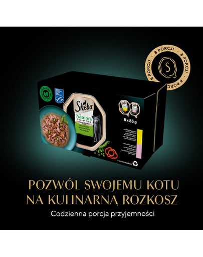 SHEBA Nature's Collection Mix Smaków w sosie tacka 8x85g kurczakiem z papryką i łosoś z groszkiem