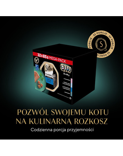 SHEBA Classic in Pate Ocean Selection mix smaków rybnych w formie pasztetu Biała Ryba, dorsz, łosoś i tuńczyk 32x85g