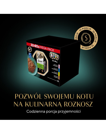 SHEBA Sauce Collection Wybór Smaków tacki 32x85 g w sosie z łososiem, tuńczykiem, kurczakiem, kaczką