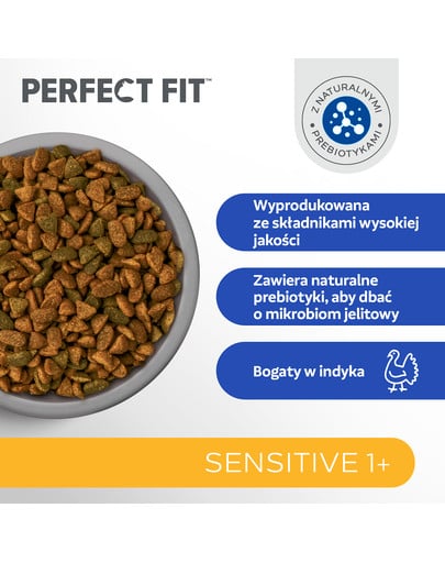 PERFECT FIT Sensitive 1+ Bogata w indyka 7 kg sucha karma pełnoporcjowa dla dorosłych wrażliwych kotów