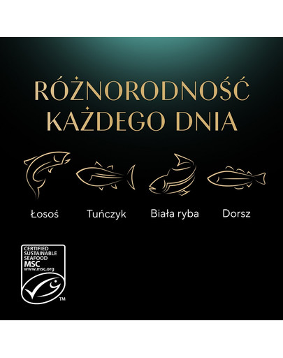 SHEBA Selection Rybne Smaki w sosie 12x85g mokra karma z łososiem i dorszem czarnym, białą rybą, rybą oceaniczną, dorszem dla kota