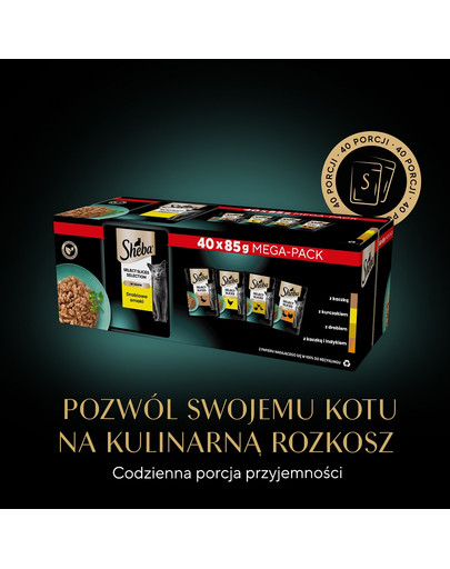 SHEBA Selection Select Slices Drobiowe Smaki saszetki 40x85 g w sosie kawałki z: kaczką, kurczakiem, drobiem, kaczką i indykiem dla dorosłych kotów