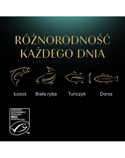 SHEBA Sauce Collection Rybne Smaki saszetki w sosie 40x85 g z łososiem, białą rybą, tuńczykiem, dorszem