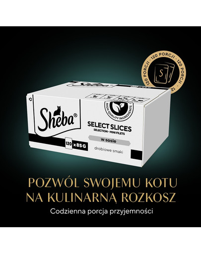 SHEBA Selection Select Slices Drobiowe Smaki saszetki 120x85 g w sosie kawałki z: kaczką, kurczakiem, drobiem, kaczką i indykiem  dla dorosłych kotów