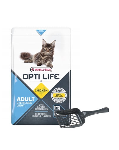 VERSELE-LAGA Opti Life Cat Sterlised/Light Chicken 2.5 kg dla kotów sterylizowanych + Łopatka do kuwety GRATIS