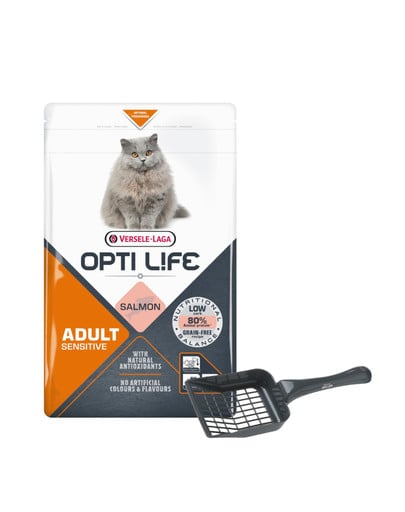 VERSELE-LAGA Opti Life Cat Adult Sensitive Salmon 2.5 kg dla wrażliwych kotów dorosłych + Łopatka do kuwety GRATIS