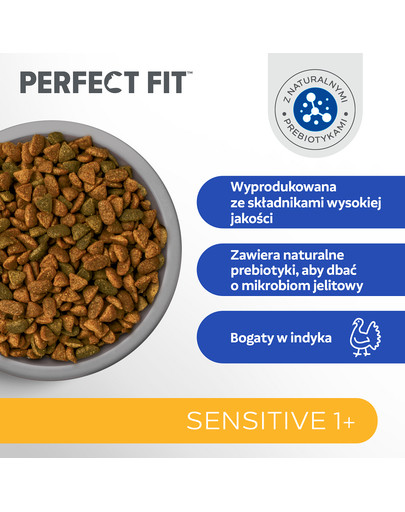 PERFECT FIT (Sensitive 1+) 750 g Bogaty w indyka - sucha karma dla kota z wrażliwym układem trawiennym