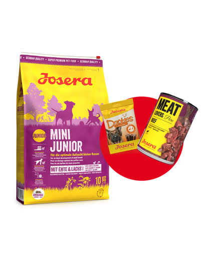 JOSERA Mini Junior 10kg dla szczeniąt ras małych + 1x Denties & Meat Lovers GRATIS