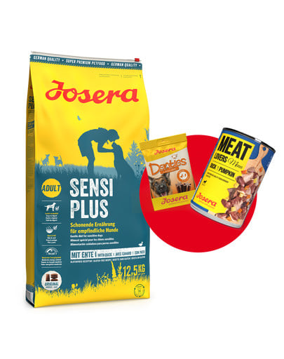 JOSERA SensiPlus 12,5kg dla dorosłych psów z wrażliwym układem pokarmowym + 1x Denties & Meat Lovers GRATIS