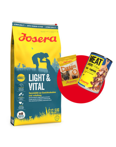 JOSERA Light&Vital 12,5kg dla dorosłych psów wspomagająca redukcję masy ciała + 1x Denties & Meat Lovers GRATIS