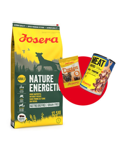 JOSERA Nature Energetic 12,5kg dla dorosłych aktywnych psów + 1x Denties & Meat Lovers GRATIS