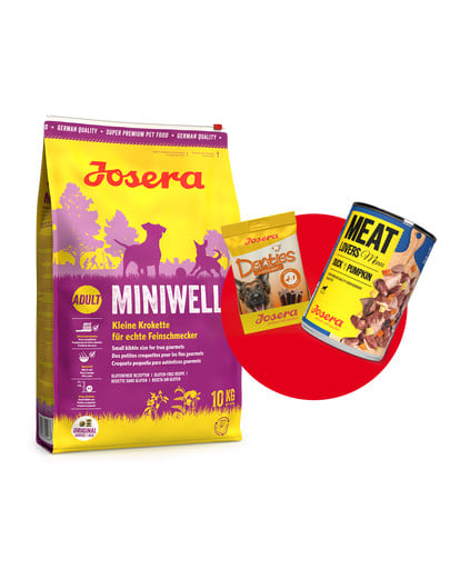 JOSERA Miniwell 10kg dla dorosłych psów ras małych + 1x Denties & Meat Lovers GRATIS