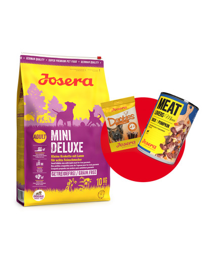 JOSERA Mini Deluxe 10 kg dla psów dorosłych ras miniaturowych + 1x Denties & Meat Lovers GRATIS