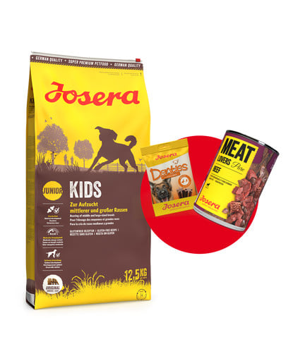 JOSERA Kids 12,5kg dla młodych psów ras średnich i dużych + 1x Denties & Meat Lovers GRATIS