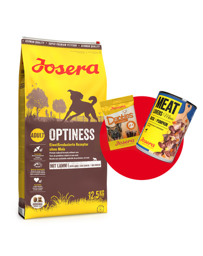 JOSERA Optiness 12,5kg dla dorosłych psów ras średnich i dużych + 1x Denties & Meat Lovers GRATIS