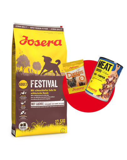 JOSERA Festival 12,5kg dla dorosłych wybrednych psów z sosem + 1x Denties & Meat Lovers GRATIS