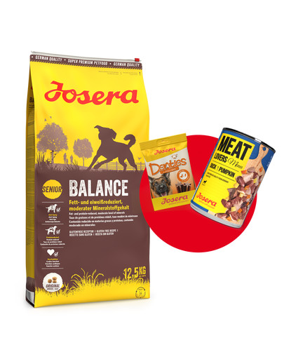 JOSERA Balance 12,5kg dla starszych lub mało aktywnych psów + 1x Denties & Meat Lovers GRATIS