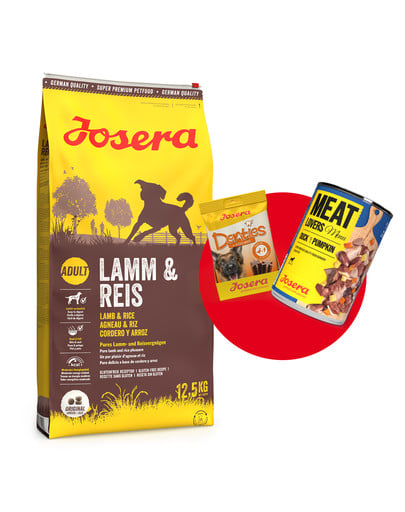 JOSERA Lamm&Reis 12,5kg dla dorosłych psów z jagnięciną + 1x Denties & Meat Lovers GRATIS