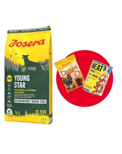 JOSERA YoungStar 12,5kg dla szczeniąt i młodych psów + 1x Denties & Meat Lovers GRATIS