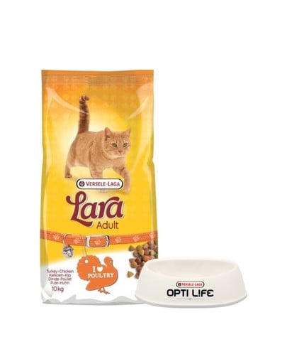 VERSELE-LAGA Lara adult turkey & chicken karma dla kotów z indykiem i kurczakiem 10 kg + Miska plastikowa dla kota GRATIS