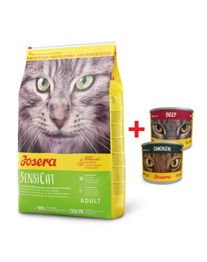 JOSERA SensiCat dla wrażliwych kotów 10 kg + 2 x puszka mix 200 g GRATIS