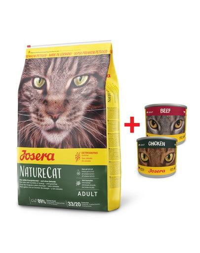 JOSERA Nature Cat karma bezzbożowa dla kota 10 kg + 2 x puszka mix 200 g GRATIS