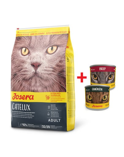 JOSERA Cat Catelux 10 kg karma przeciwdziałająca tworzeniu kul włosowych + 2 x puszka mix 200 g GRATIS