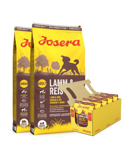 JOSERA Lamm&Reis 2 x 12,5kg dla dorosłych psów z jagnięciną + 5 x 900g GRATIS