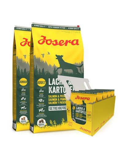 JOSERA Lachs&Kartoffel 2 x 12,5kg dla dorosłych psów z łososiem i ziemniakami + 5 x 900g GRATIS