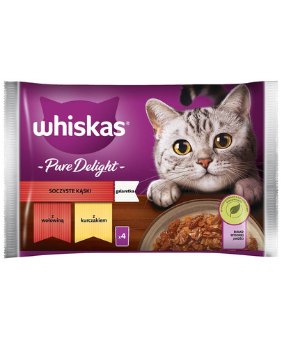 WHISKAS Adult saszetka 4 x 85 g Soczyste Kąski mokra karma dla kotów kawałki z wołowiną, kurczakiem