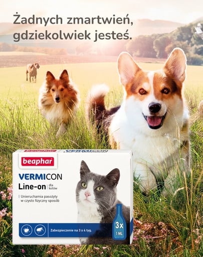 BEAPHAR Vermicon Line-On Cat Krople Przeciw Pchłom i Kleszczom dla Kota 3x1 ml