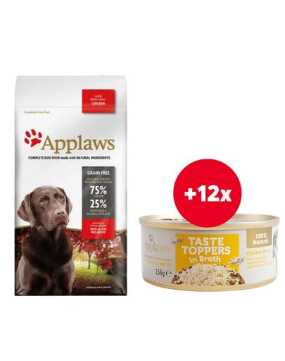 Applaws Dog Dry 2 kg Adult Chicken Large Breed + Pierś z kurczaka w bulionie 12 x 156 g GRATIS