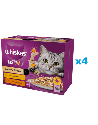 WHISKAS Adult saszetka 48x85g Kremowe Wariacje mokra karma dla dorosłych kotów w sosie z: kurczakiem i warzywami, jagnięciną i indykiem